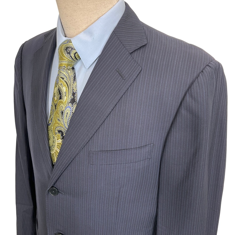 Ermenegildo Zegna Blazer Mens 42L Navy Pinstripe Classic Luxury Wool Silk Jacket